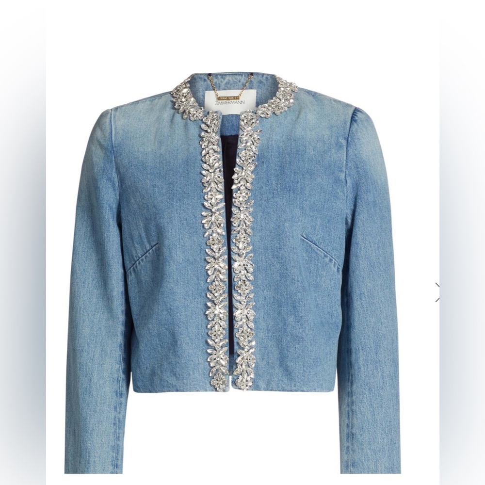 Zimmermann Crush Embellished Jean Jacket, Size 1